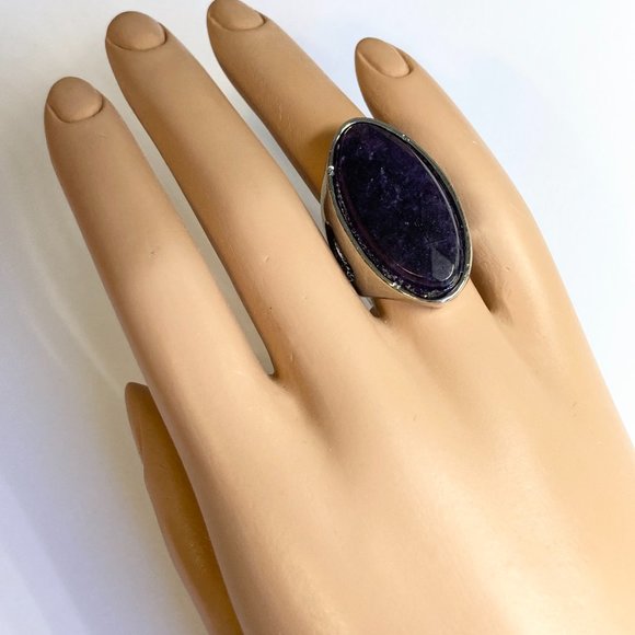 Vintage Purple Amethyst Cocktail Ring Heart Chunky Raw Stone Silver Sz 6 8 9 10 - Picture 4 of 9